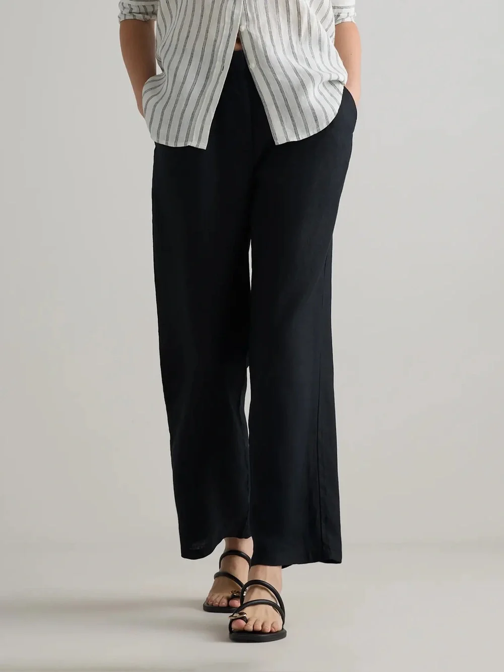 Quince 100% European Linen Wide Leg Trouser Black Size 6